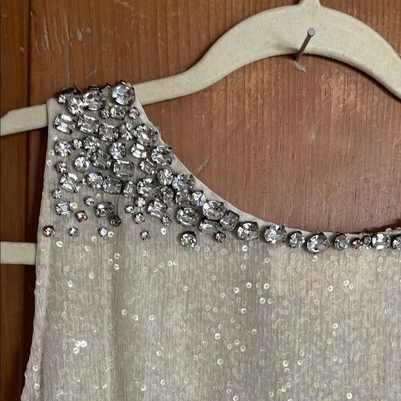 Elijah Cream Crystal and sequin embellished Sleeveless Silk shift Dress NWT - Picture 8 of 12